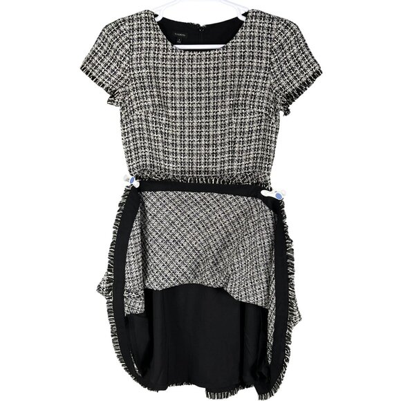 Talbots Womens 6 Tweed Black White Dress Raw Hem Houndstooth Old Money Office - Picture 5 of 16